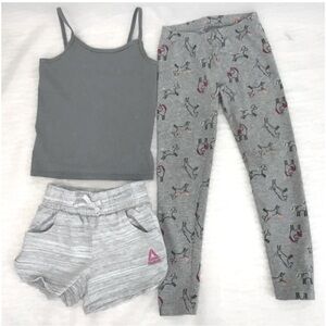 Girl’s Gray Bundle ~ Unicorn Leggings Reebok Shorts Hanes Tank Top Size M 7/8